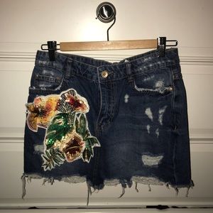 Zara denim floral patch mini skirt